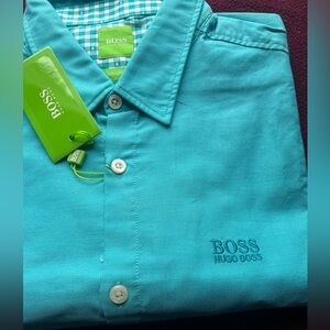 Hugo Boss Blue Casual Button Down short sleeve Shirt